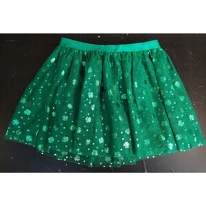 St Patrick's Day Skirt Girls Sz 10/12 Green Shamrock Holiday Sparkle N